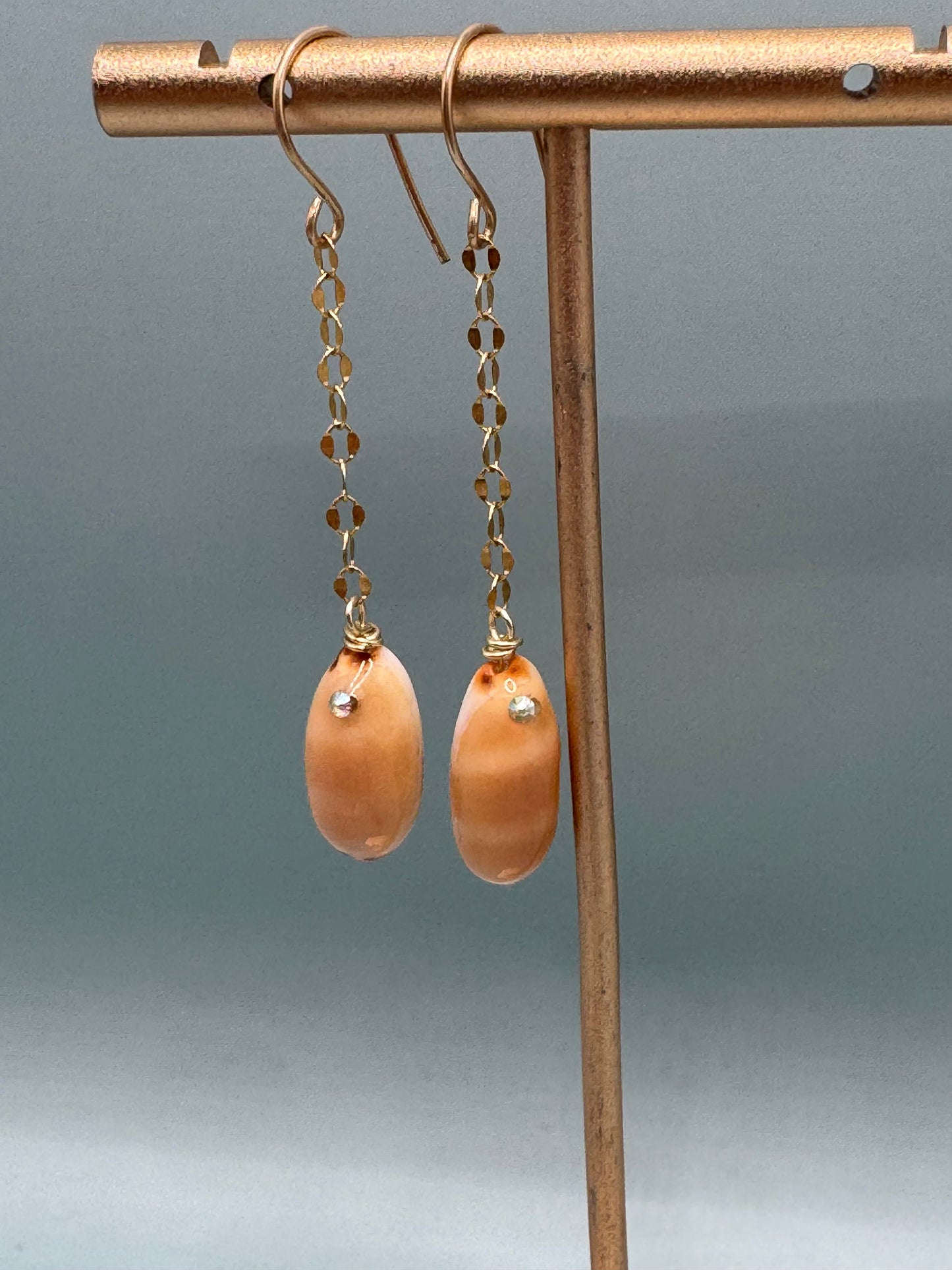 Shore Light — Peach Cowrie Chain Earrings