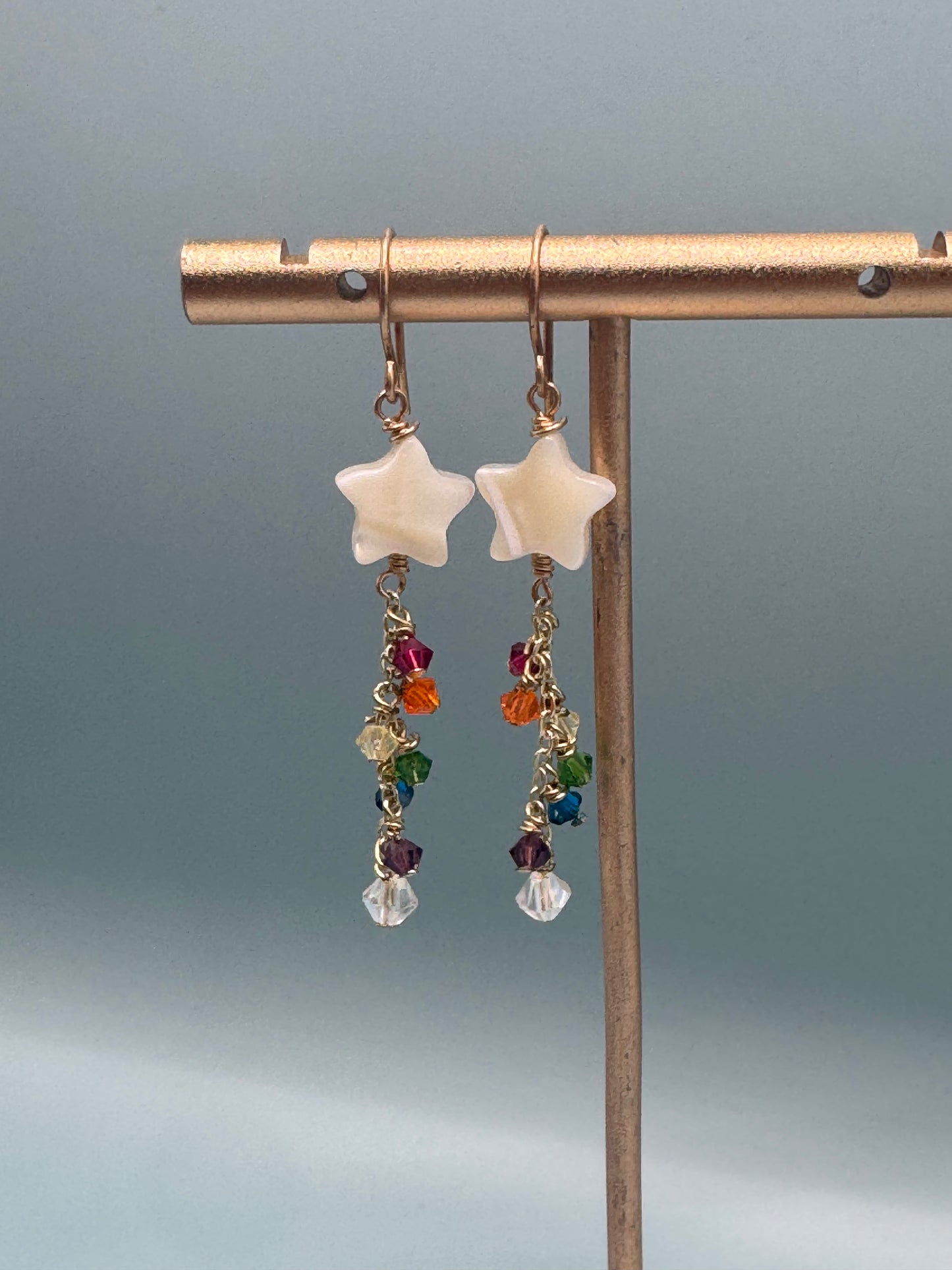 Star Shower — Cream Star and Rainbow Earrings