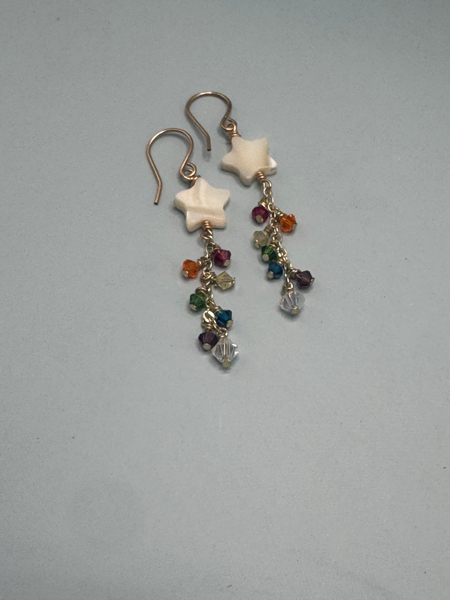 Glory Star — Cream Star and Rainbow Dangle Earrings