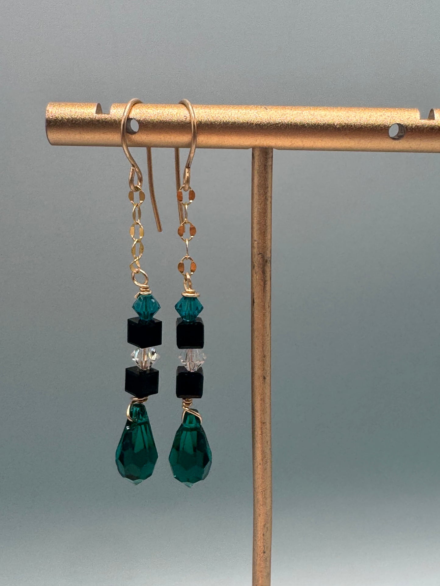 Cedar Song — Emerald Cube Drop Earrings