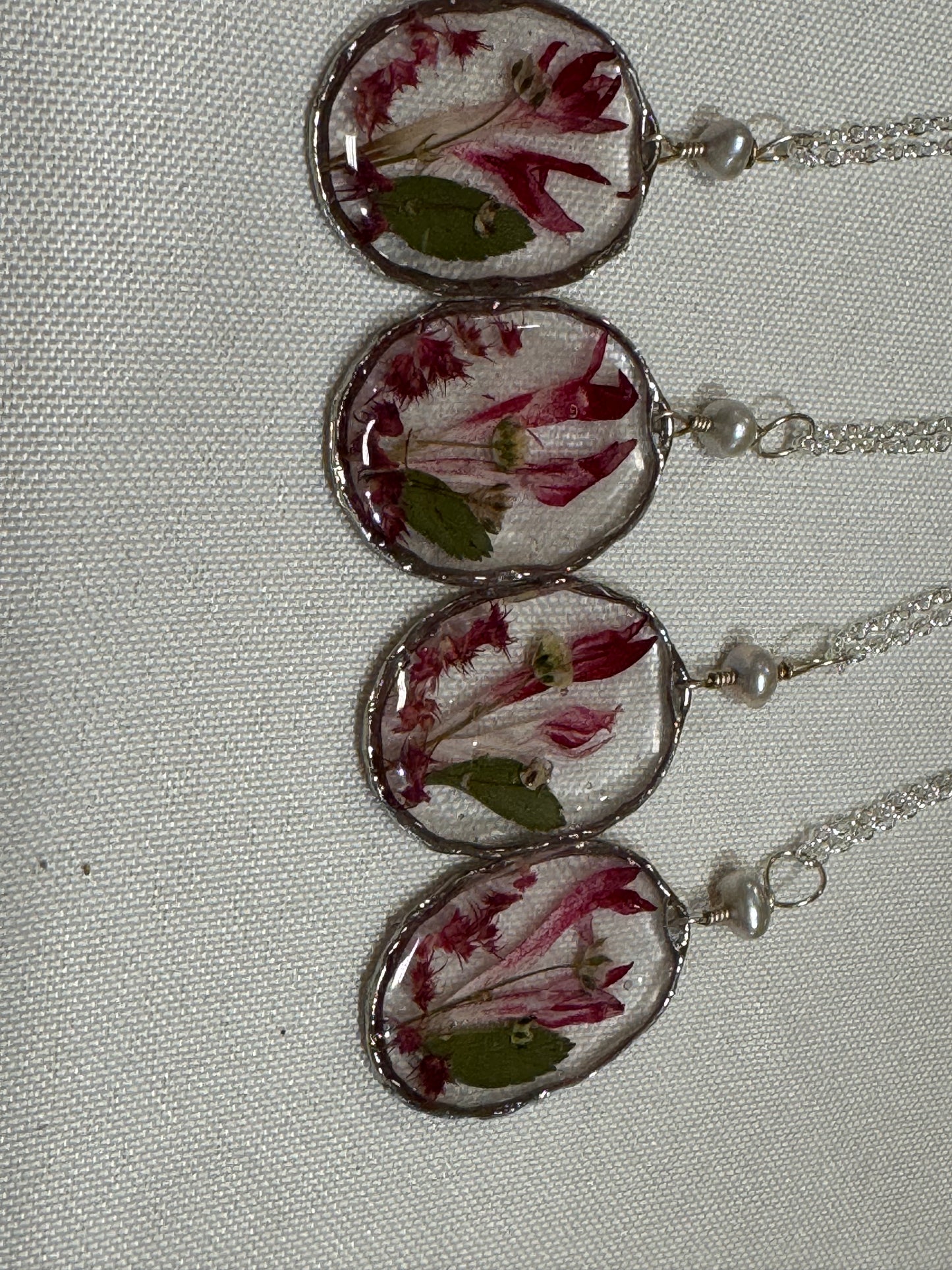 Silver Plated Pressed Flower Resin Necklaces | Qty: 4