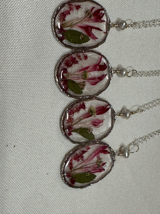 Silver Plated Pressed Flower Resin Necklaces | Qty: 4