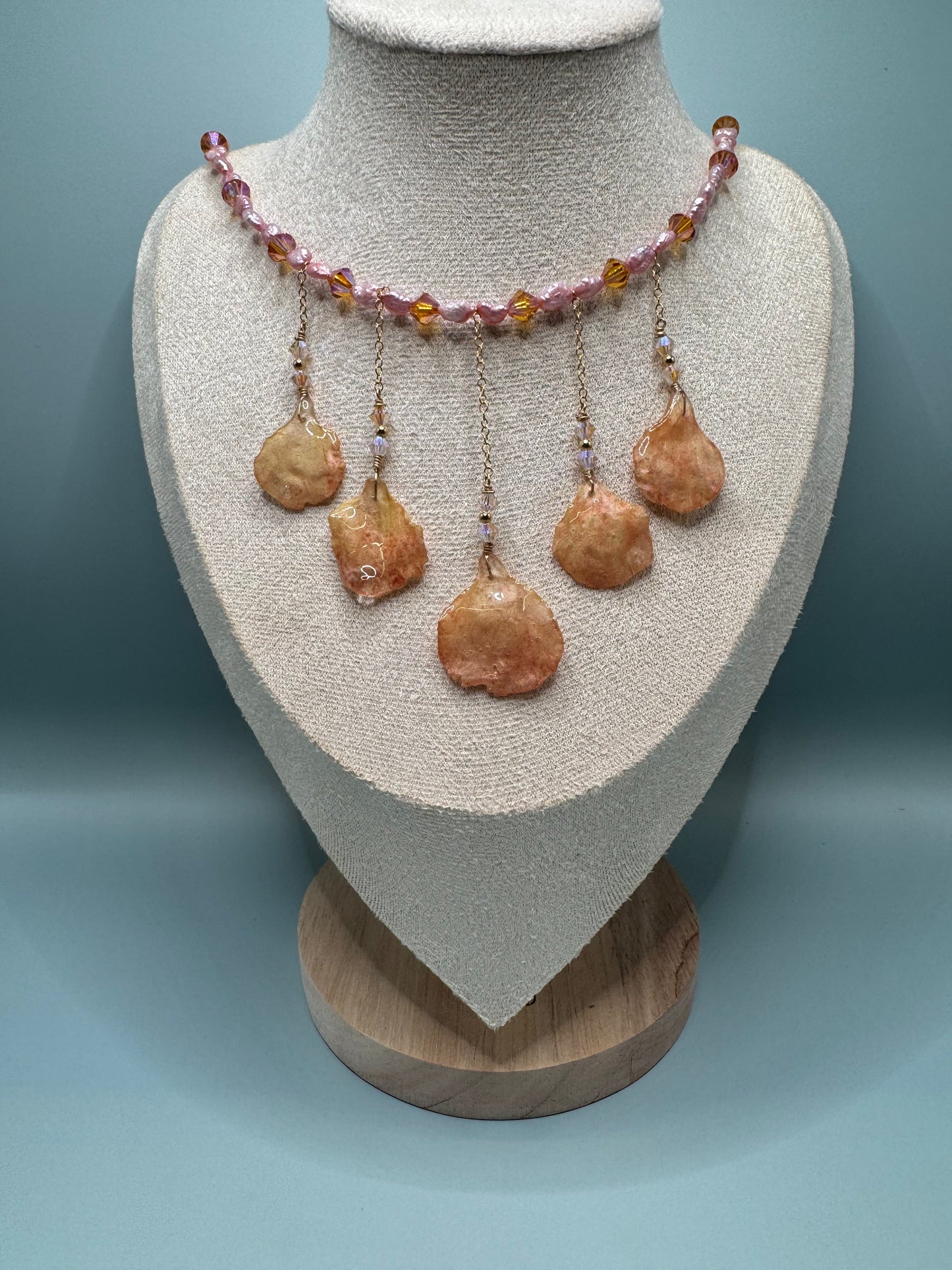 Petal Shower — Pink Crystal and Blush Petal Necklace